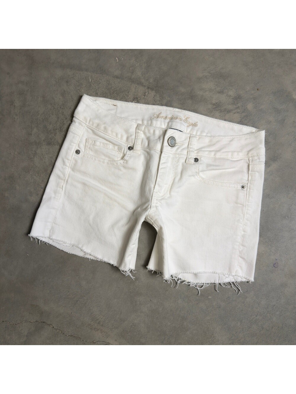 Vintage Y2K American Eagle Denim Shorts Women 4 White Frayed